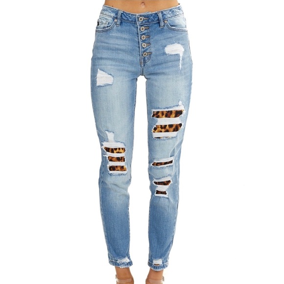 KanCan Denim - High Rise Button Fly Leopard Patch Skinny …